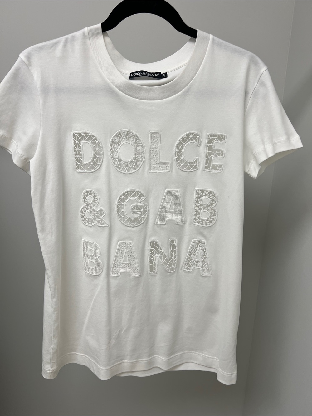 Dolce & Gabbana White Embroidered Logo Tee with Appliqué